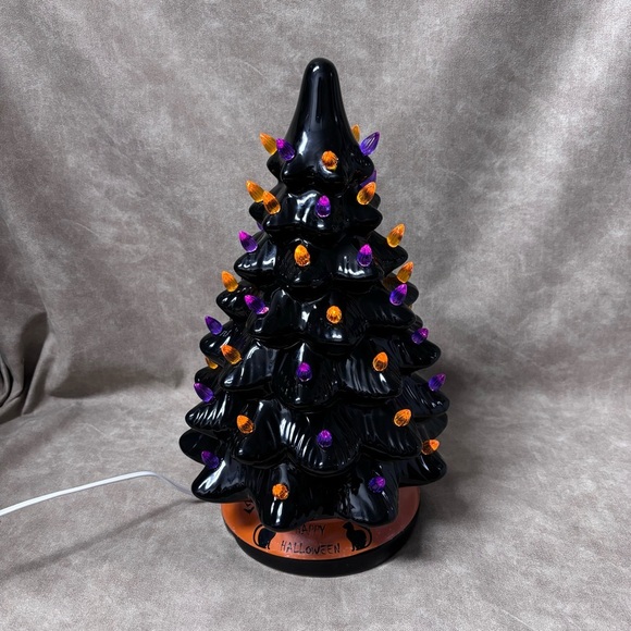 BCP 14in Pre-Lit Ceramic Halloween Tree Decoration w/Orange & Purple Lights, - Picture 3 of 8